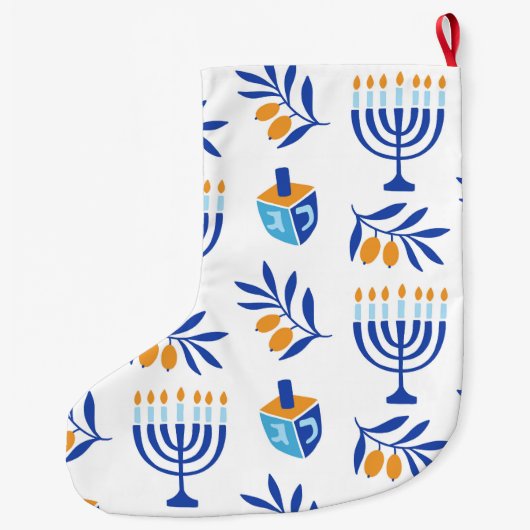Witte en Blauwe Menorah & Dreidel Chanoeka Kousen Grote Kerstsok (Achterkant)