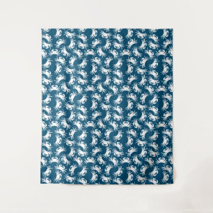 Witte en blauwe naadloze krab wandkleed