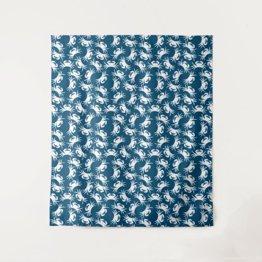 Witte en blauwe naadloze krab wandkleed (Voorkant)