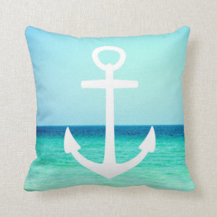 Witte en Blauwe Nautical Anchor Pillow Kussen