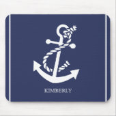 Witte en Blauwe Nautical Boat Anchor Muismat (Voorkant)