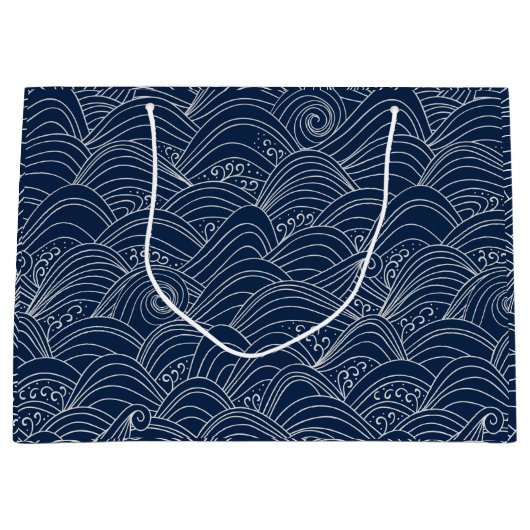 Witte en blauwe oceaangolven Japans stijlpatroon Groot Cadeauzakje (Voorkant)