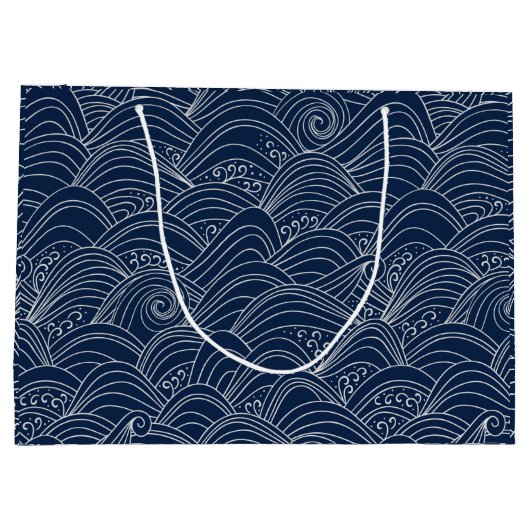 Witte en blauwe oceaangolven Japans stijlpatroon Groot Cadeauzakje (Achterkant)