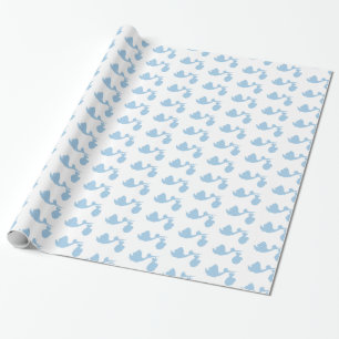 Witte en Blauwe Ooievaar Baby shower Gift Wrap Cadeaupapier