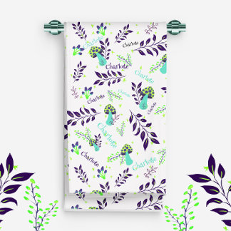 Witte en Blauwe Paddenstoelen Patroon Aangepaste B Handdoek