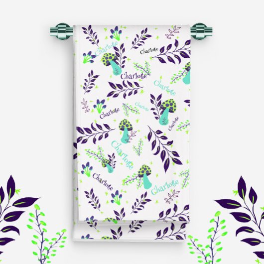 Witte en Blauwe Paddenstoelen Patroon Aangepaste B Handdoek