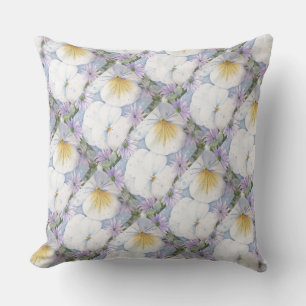 WITTE EN BLAUWE PANSIES PATIO PILLOW BUITENKUSSEN