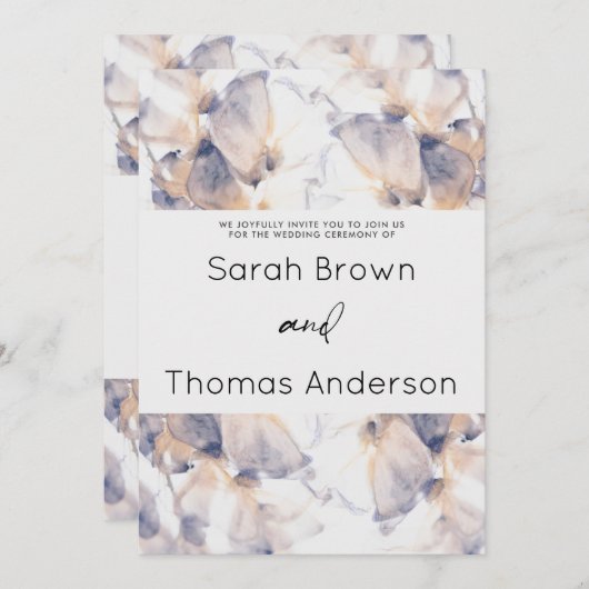 WITTE EN BLAUWE PATELE BLOEMIGE ELEGANTE BRUILOFT KAART (Voorkant / Achterkant)