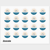 Witte en blauwe regenboog kindernaam ronde sticker (Vel)