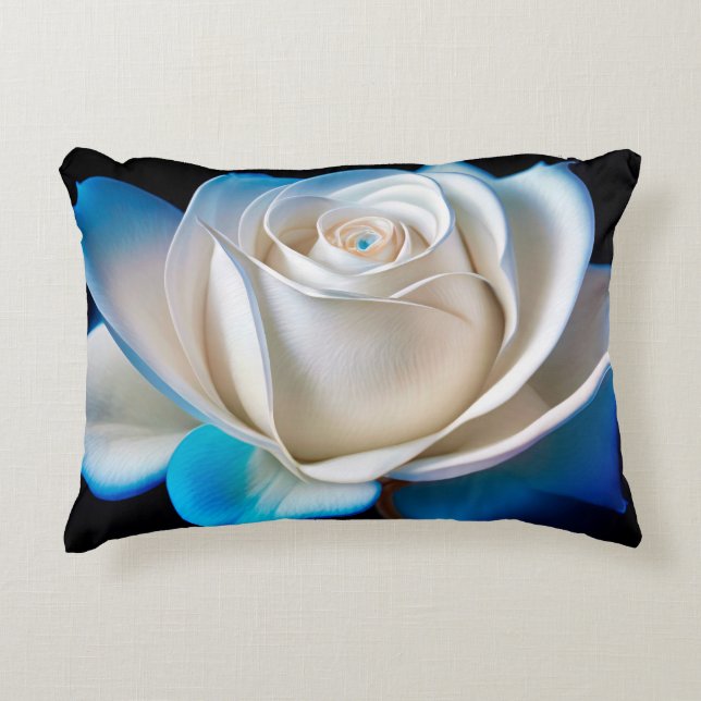 Witte en Blauwe Roos Accent Kussen (Voorkant)