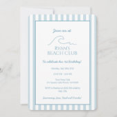 Witte en Blauwe Streep Beach Club Cabana Verjaarda Kaart (Voorkant)