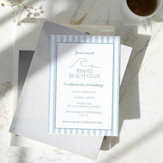 Witte en Blauwe Streep Beach Club Cabana Verjaarda Kaart