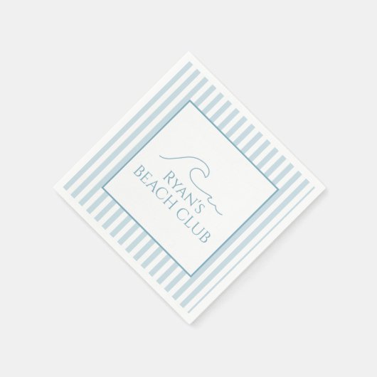 Witte en Blauwe Streep Beach Club Cabana Verjaarda Servet (Hoek)