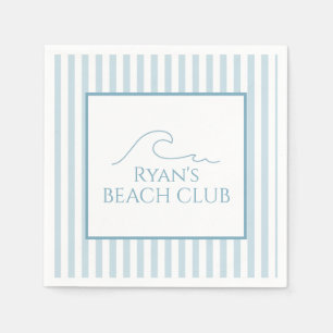 Witte en Blauwe Streep Beach Club Cabana Verjaarda Servet