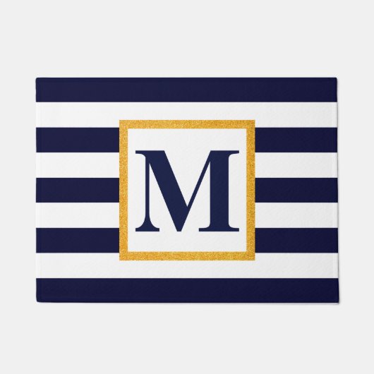 Witte en blauwe strepen deurmat (Voorkant)