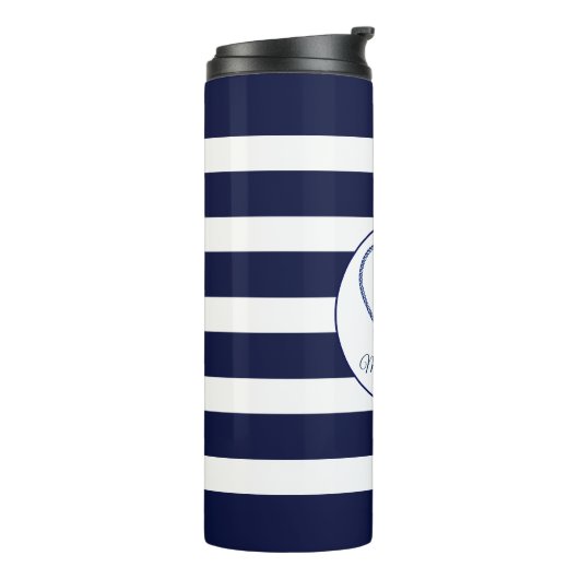 Witte en blauwe strepen en anker thermosbeker (Gedraaid links)