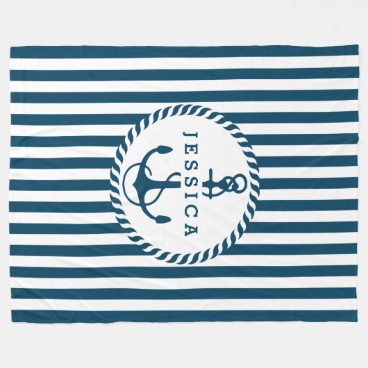 Witte en blauwe strepen en noeticum fleece deken (Voorkant (Horizontaal))