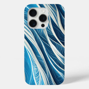 Witte en blauwe stromende lijnen met textuur iPhone 15 pro case