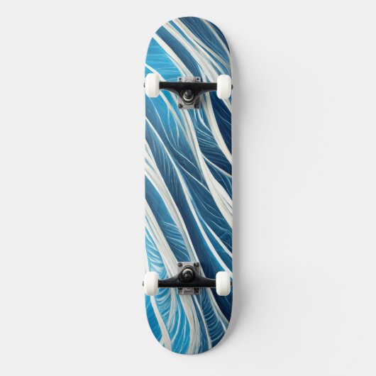 Witte en blauwe stromende lijnen met textuur persoonlijk skateboard (Voorkant)