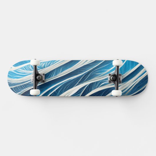 Witte en blauwe stromende lijnen met textuur persoonlijk skateboard (Horizontaal)