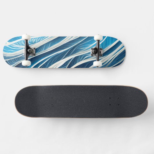 Witte en blauwe stromende lijnen met textuur persoonlijk skateboard (Horizontaal)