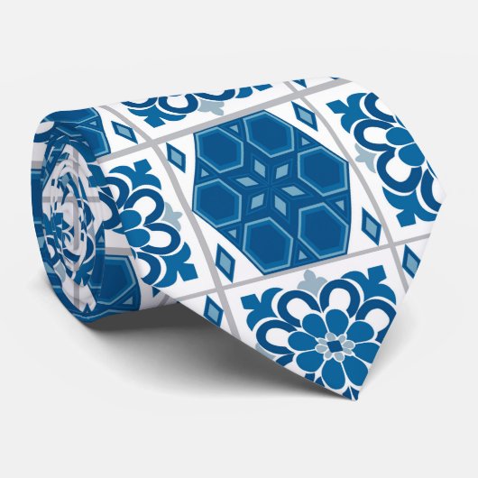 Witte en blauwe tegels Marokkaanse stijl Stropdas (Opgerold)