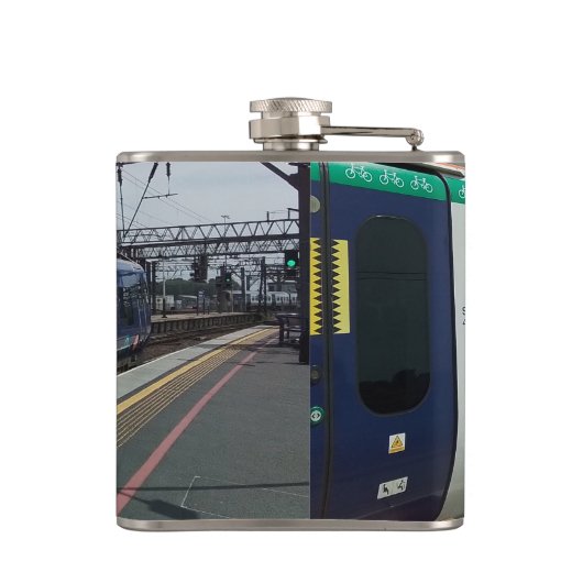 Witte en blauwe trein heupfles (Achterkant)