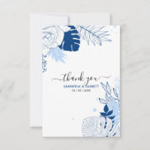 Witte en blauwe tropische bladeren bedankkaart (Voorkant)