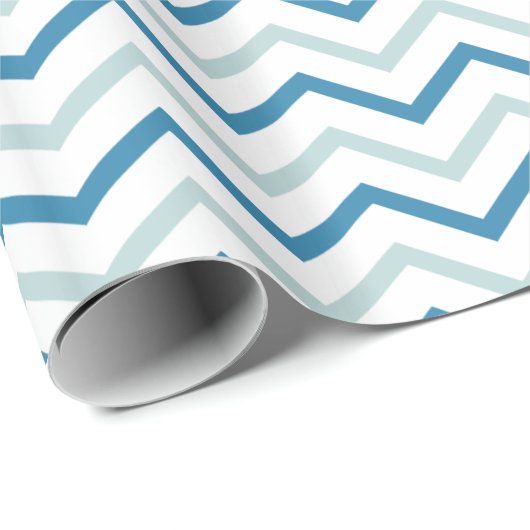 Witte en Blauwgroen blauwe Chevron Cadeaupapier (Rol Hoek)