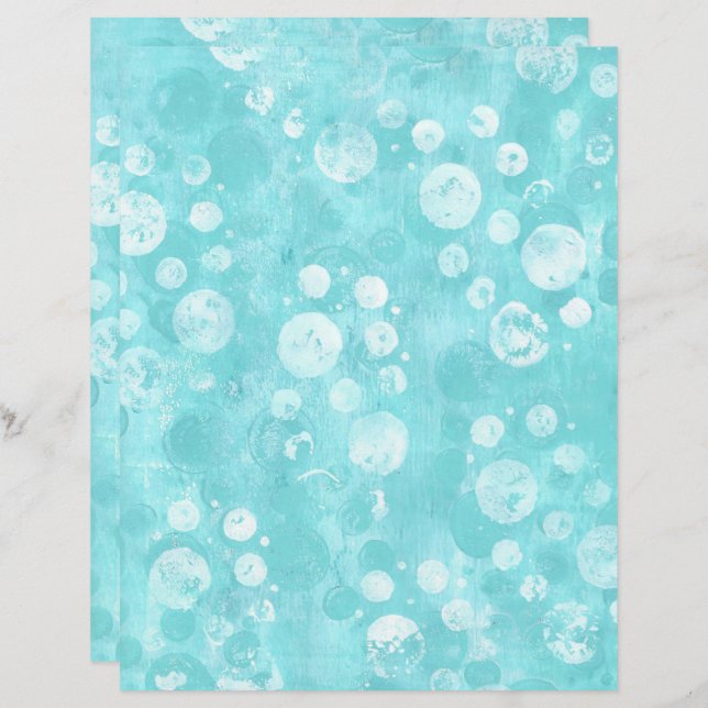 Witte en Blauwgroen Bubbels op Turquoise Scrapbook (Voorkant / Achterkant)