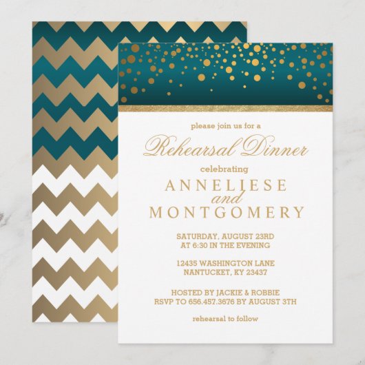 Witte en Blauwgroen goudConfetti - repetitief dine Kaart (Voorkant / Achterkant)