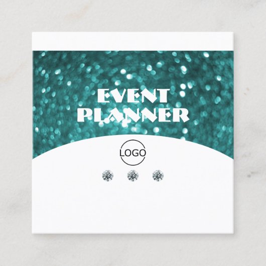 Witte en Blauwgroen mousserende glitter met Logo Vierkante Visitekaartje (Voorkant)