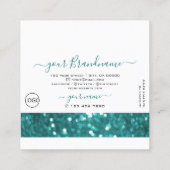 Witte en Blauwgroen mousserende glitter met Logo Vierkante Visitekaartje (Achterkant)