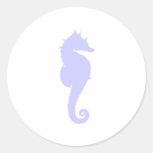 Witte en bleekblauwe zeepaard ronde sticker (Voorkant)