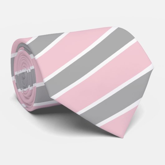 Witte en Bleke roze stropen Necktie Aangepaste kle Stropdas (Opgerold)