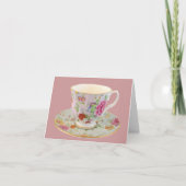 Witte en Bloemen Tea Cup en schotel Note Kaart (Voorkant)
