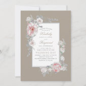 Witte en Blush Waterverf  Bloemen Bruiloft Kaart (Voorkant)