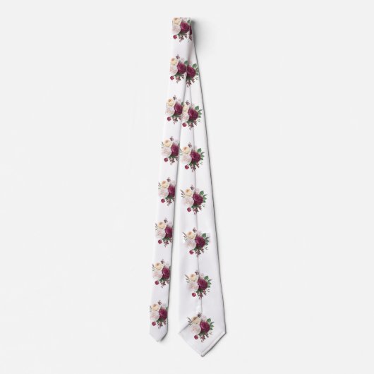 Witte en Bourgogne Rozen bruiloft Stropdas (Achterkant)