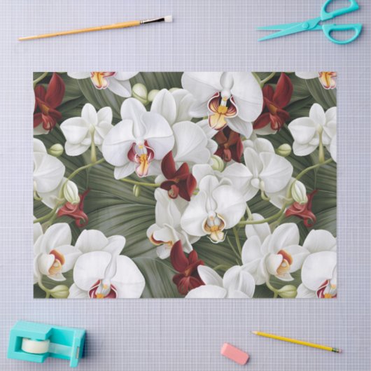 Witte en Bourgondische Orchideeën Decoupage Tissuepapier (Craft)