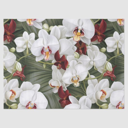 Witte en Bourgondische Orchideeën Decoupage Tissuepapier (Voorkant)