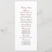 Witte en Bourgondische Rode Bloemen Bruiloft Progr Programmakaart (Achterkant)