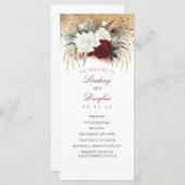 Witte en Bourgondische Rode Bloemen Bruiloft Progr Programmakaart (Voorkant / Achterkant)