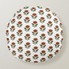 Witte en bruine bloemen Boho Rond Kussen