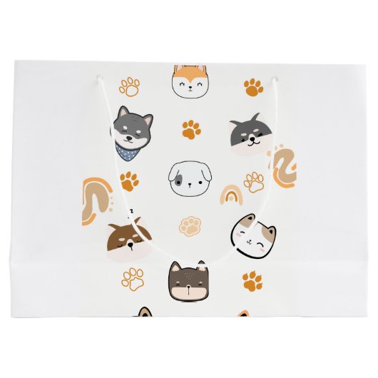 Witte en Bruine Dierlijke Illustratie - Stijlvolle Groot Cadeauzakje (Achterkant)