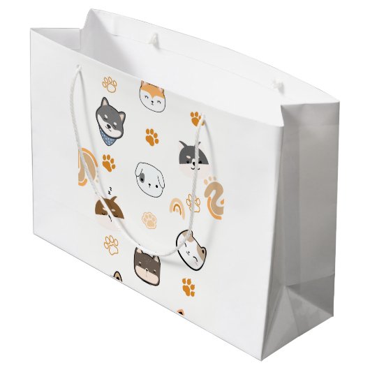 Witte en Bruine Dierlijke Illustratie - Stijlvolle Groot Cadeauzakje (Achterkant Gekanteld)
