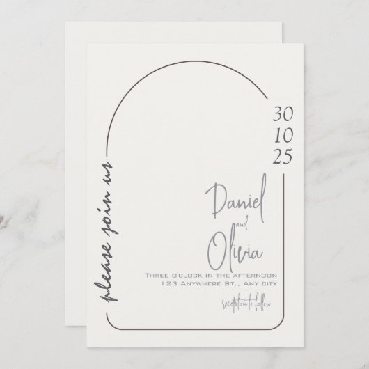 Witte en bruine eenvoudige bruiloft kaart (Voorkant / Achterkant)