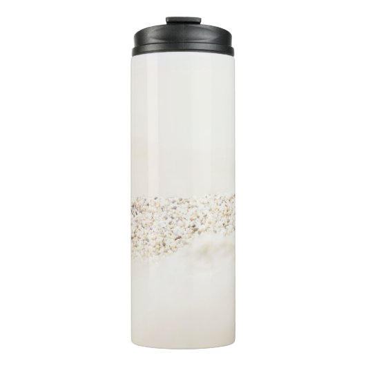 Witte en bruine florale textiel thermosbeker (Voorkant)