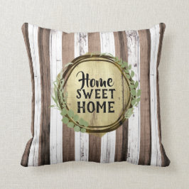 Witte en bruine houten botanische krans schuur kussen