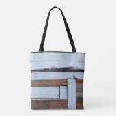 Witte en bruine houten plaat tote bag (Achterkant)