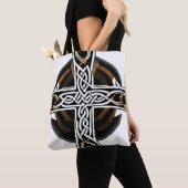 Witte en Bruine Keltische Kruis Canvas tas (Dichtbij)